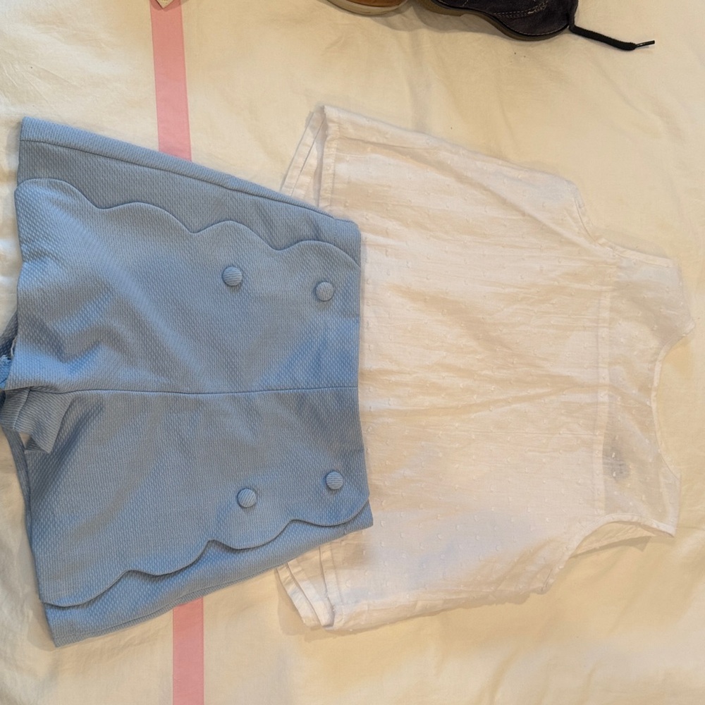 White Top and Blue Shorts Set